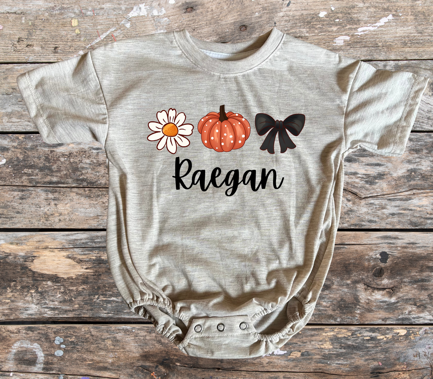 Preppy Pumpkins w/ flower and name infant & Toddler