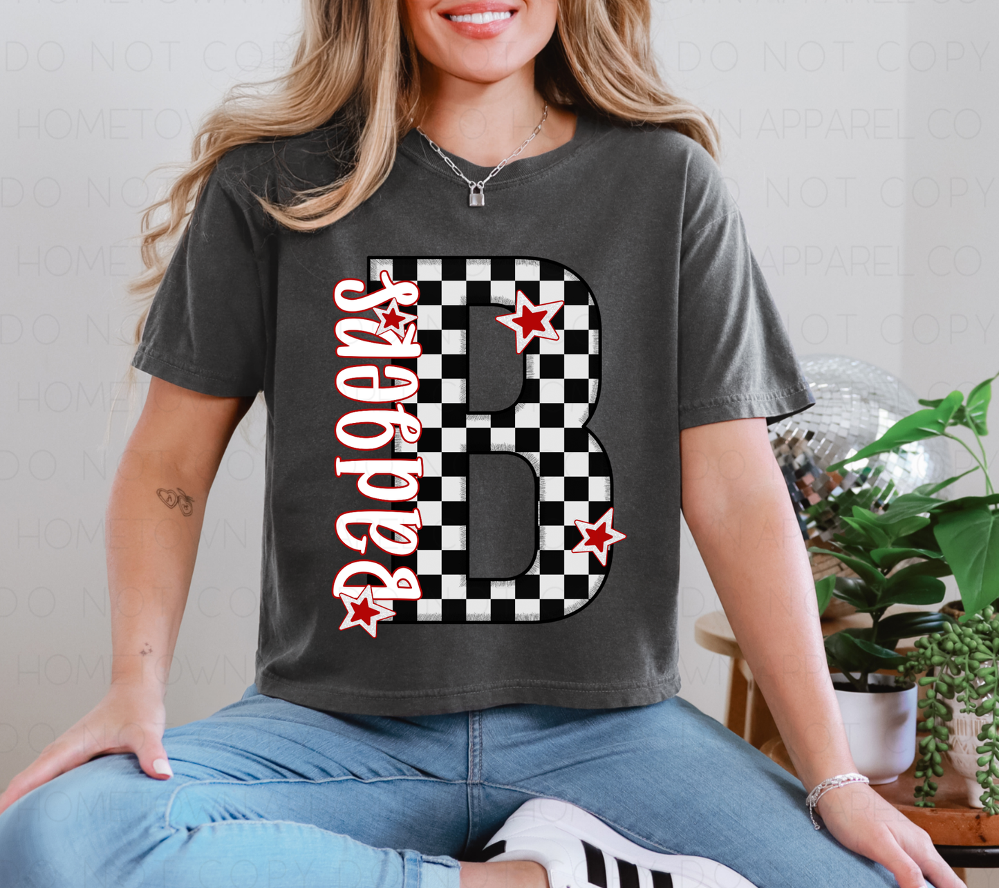 Checkered B-Badgers Boxy Tee