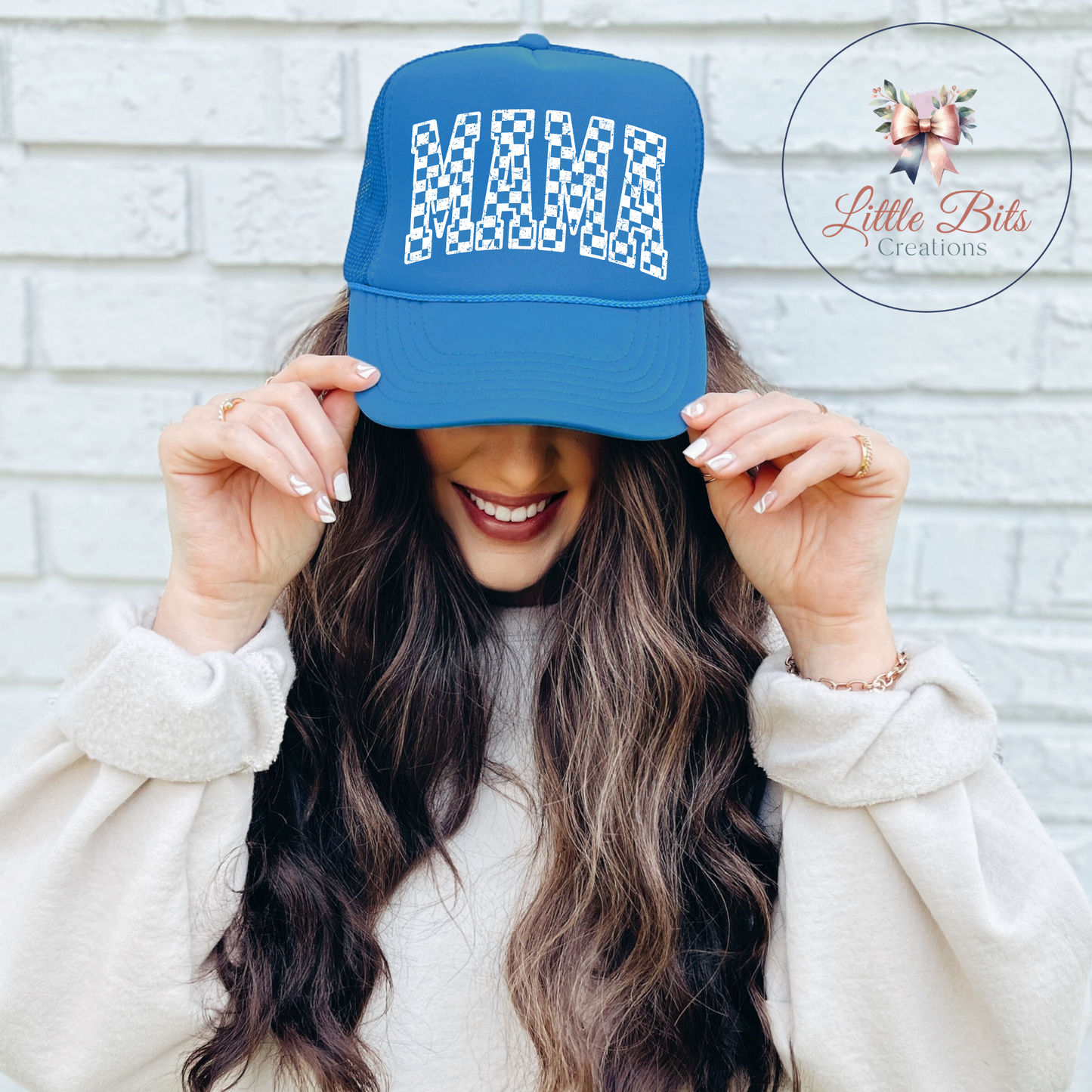 Blue & White Checkered Mama Trucker Hat