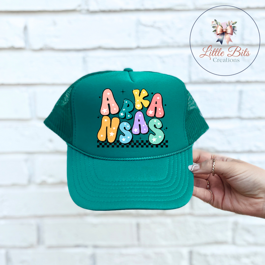 Arkansas Retro Wavy Trucker Hat