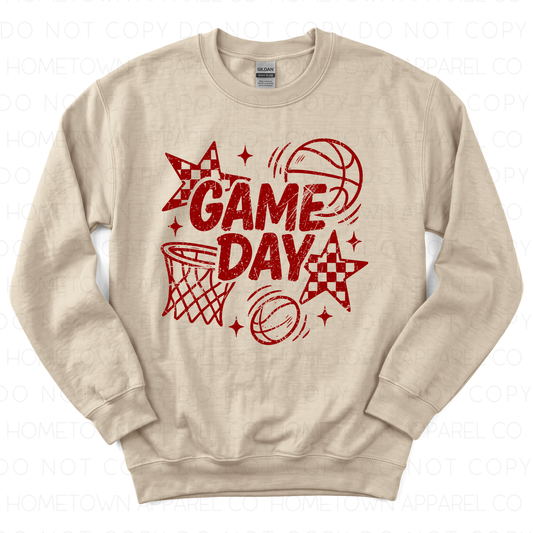 Retro Checkered Basketball Game Day- Sweatshirt